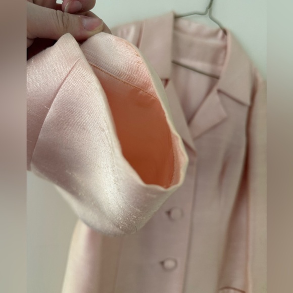 Vintage 1960s Plus Size Beaded Dress & Coat Set Raw Silk Pink Jackie O Size 16W - Picture 13 of 16